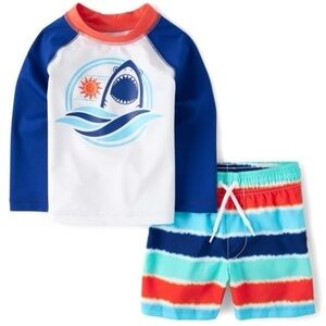 NWT The Children's Place Boys Rashguard & Swim Trunks, Toddler, Matching Set, 4T